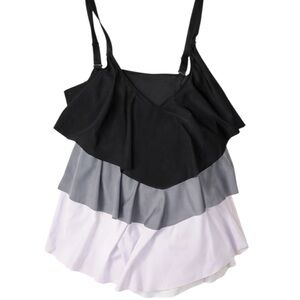 Black Gray Lavender Tiered Tankini Swim Top 3XL Flowy Ruffle Plus Size Swim
